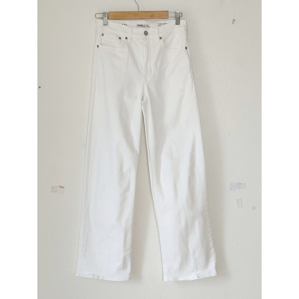 J.Crew Slim High Rise Wide Leg Jeans White 27T Tall Clean Girl Preppy Coastal